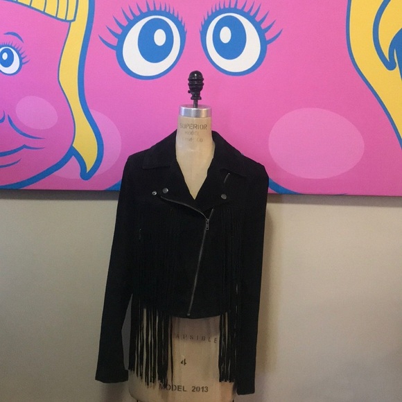 PS Erin Wasser Black Suede Fringe Jacket